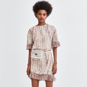 Zara Multicolor Fringe Jacquard Tweed Dress
